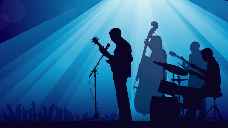 Music band performing on stage 4K vector animation